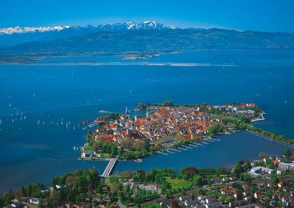 This is a picture of Lake Constance (der Bodensee), which is bordered by Germany, Austria and Switzerland. This is an example of a natural feature.