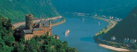 This is a picture of the River Rhine, which flows through a large part of Germany. Rivers are natural features.