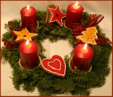This is a picture of an Adventskranz (Advent candle wreath) - one candle is lit on every Sunday leading up to Christmas Eve.